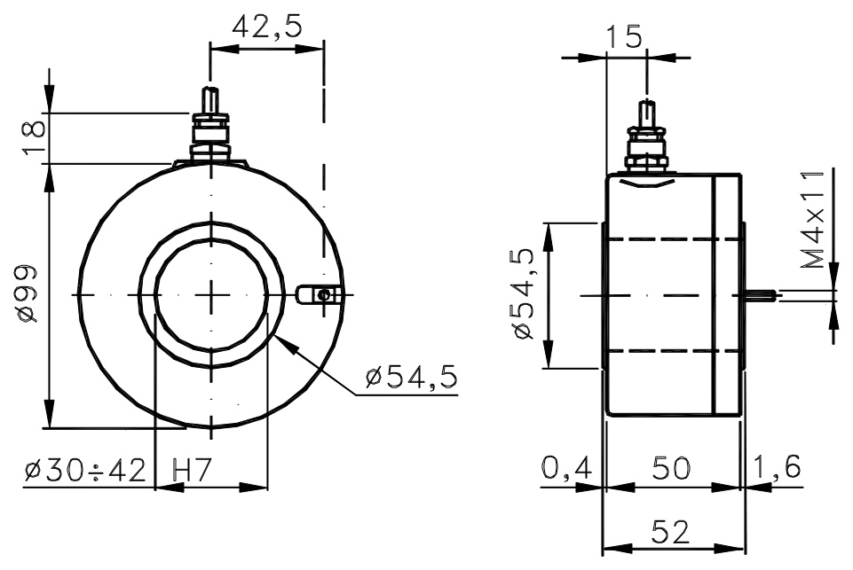 Desenho dimensional do codificador incremental para motores I/99C