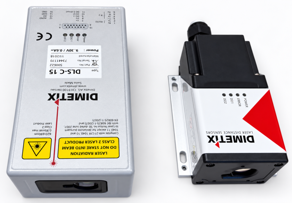Comparación entre o sensor láser Dimetix DLS-C 15 descontinuado e o modelo actual DPE-10-500
