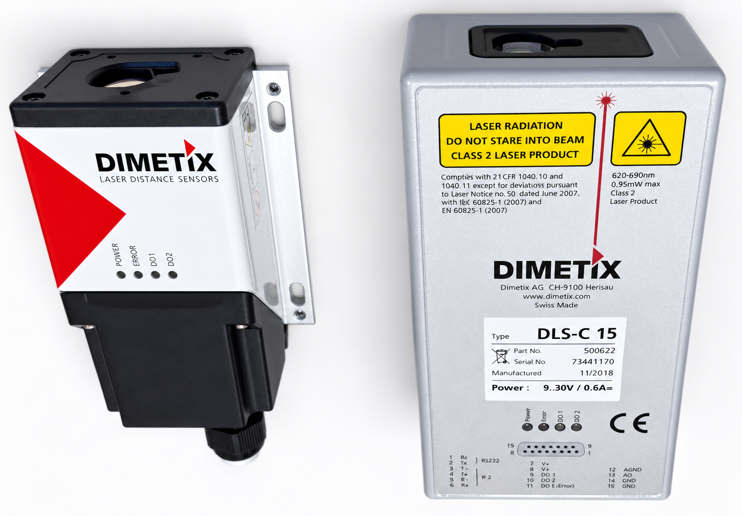 Comparación entre o sensor láser Dimetix DLS-C 15 descontinuado e o modelo actual DPE-10-500