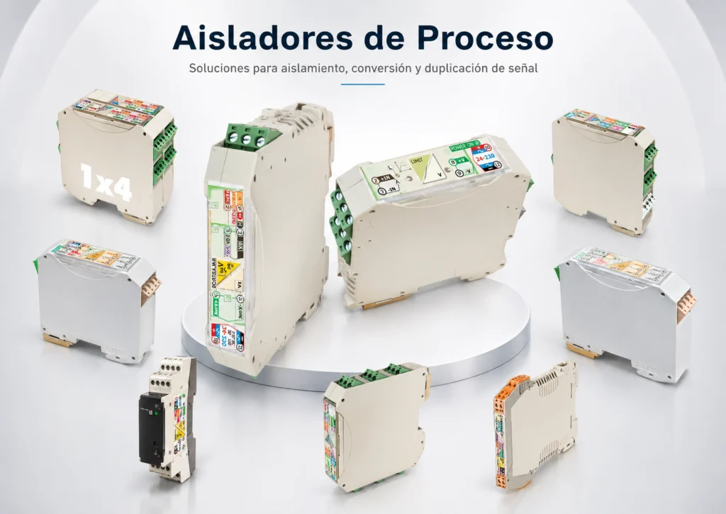 Conjunto de aisladores de proceso para aislamiento, conversión y duplicación de señales industriales