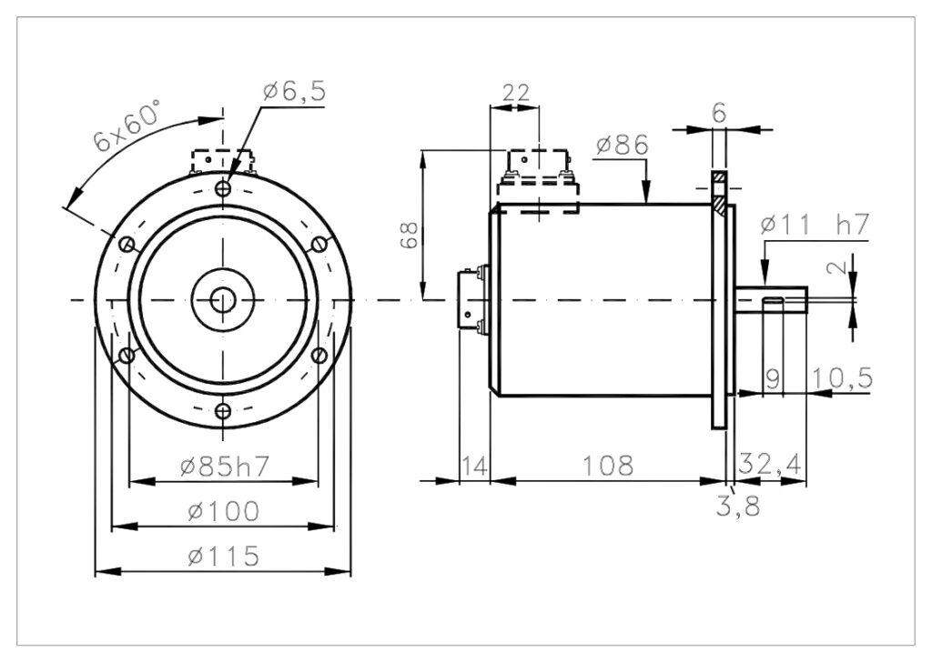 Dimension drawing of the A/3115R Single-turn Absolute Encoder