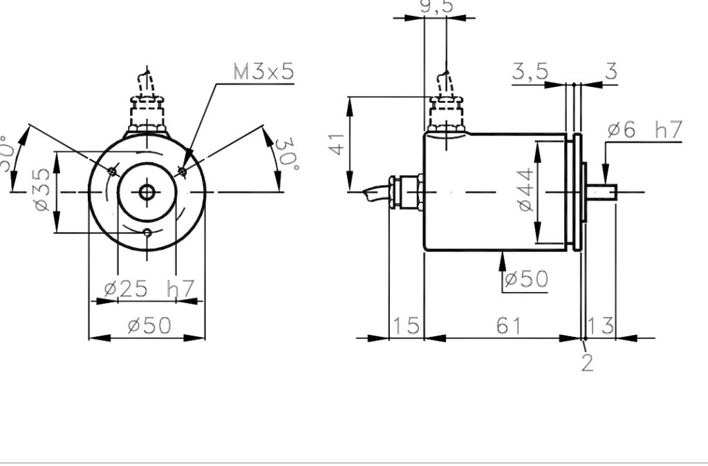 Dimension drawing of a single-turn absolute encoder A/350