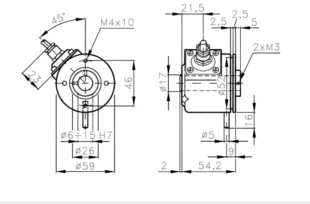 Desenho dimensional do encoder absoluto de volta única A/359ZP