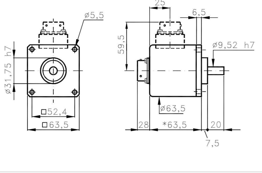 Debuxo dimensional dun encoder absoluto dunha soa volta A/363