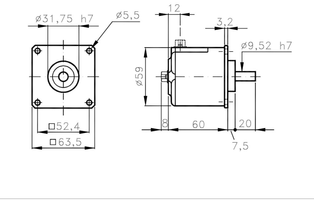 A/363QJ bira bakarreko kodetzaile absolutuaren dimentsio-marrazkia