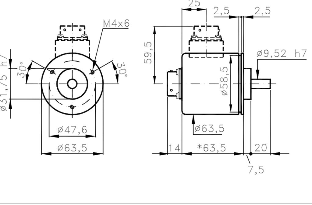 Dimension drawing of the A/363S single-turn absolute encoder