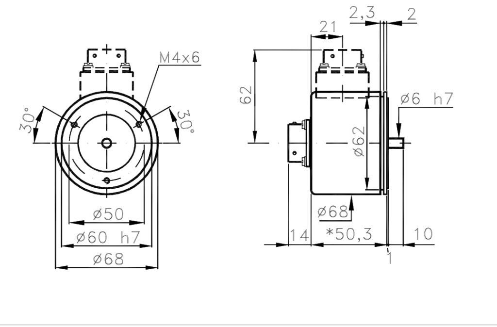 Debuxo de dimensións dun encoder absoluto dunha volta A/368
