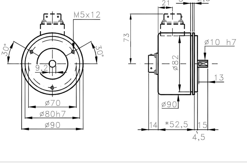 Dimension drawing of the A/390 Single-turn Absolute Encoder
