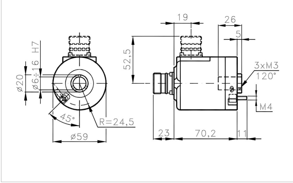 Debuxo de dimensións do encoder absoluto dunha volta A/759C