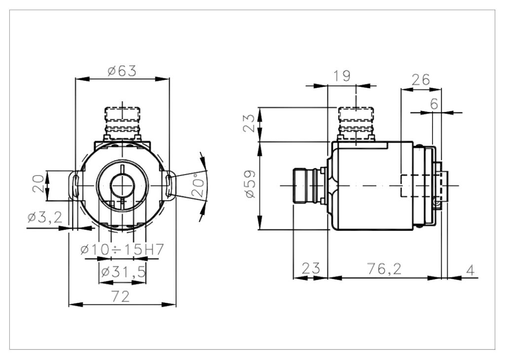 Desenho dimensional do encoder absoluto multitorno A/759UMA