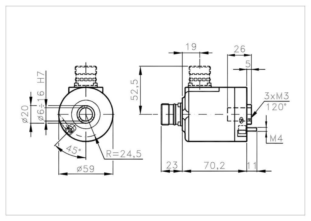 Dimension drawing of the A/759C Absolute Multiturn Encoder