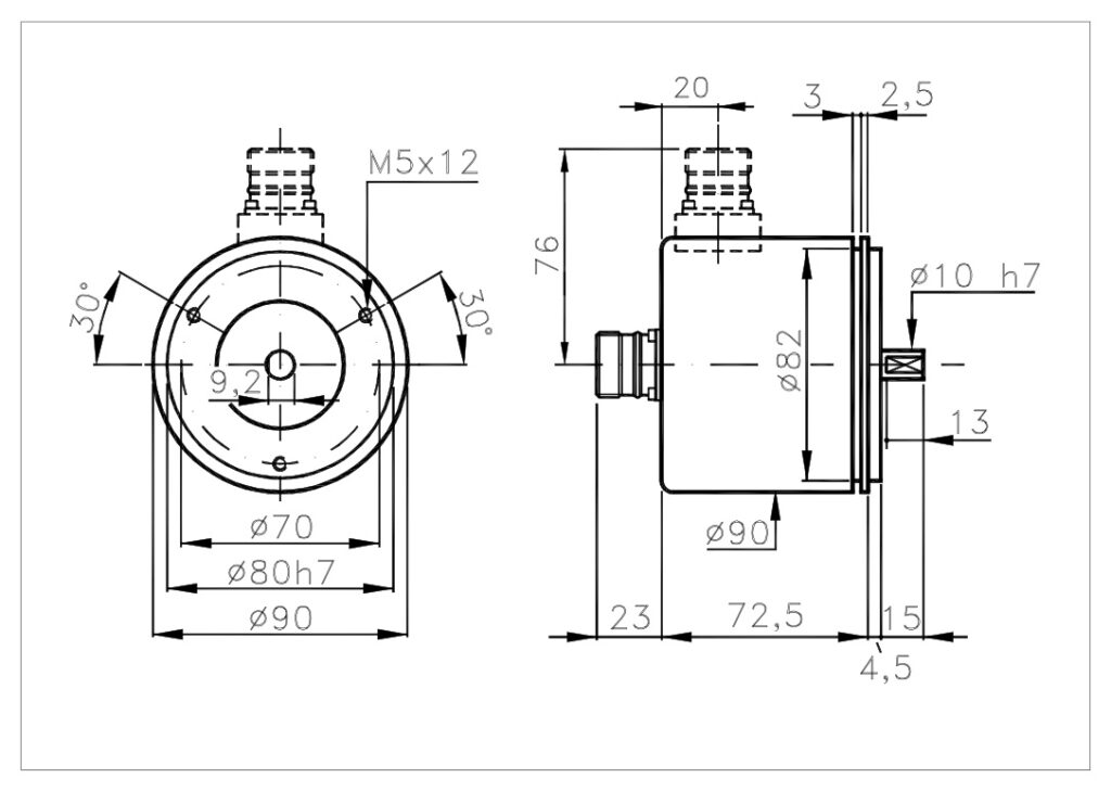 Debuxo dimensional do codificador absoluto multivolta 790