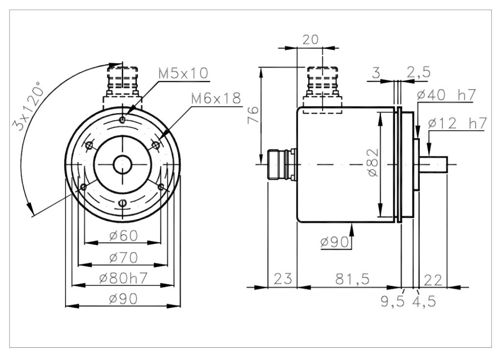 Plano de dimensiones Encoder Absoluto Multivuelta 790A