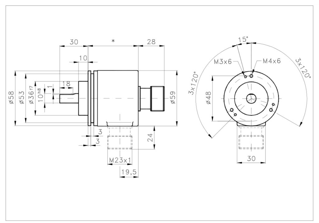 Schéma dimensionnel de l'encodeur absolu multitours A/958HS