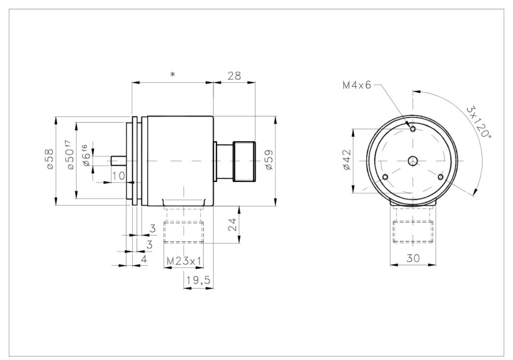 Desenho dimensional do encoder multiturn absoluto A/958SS
