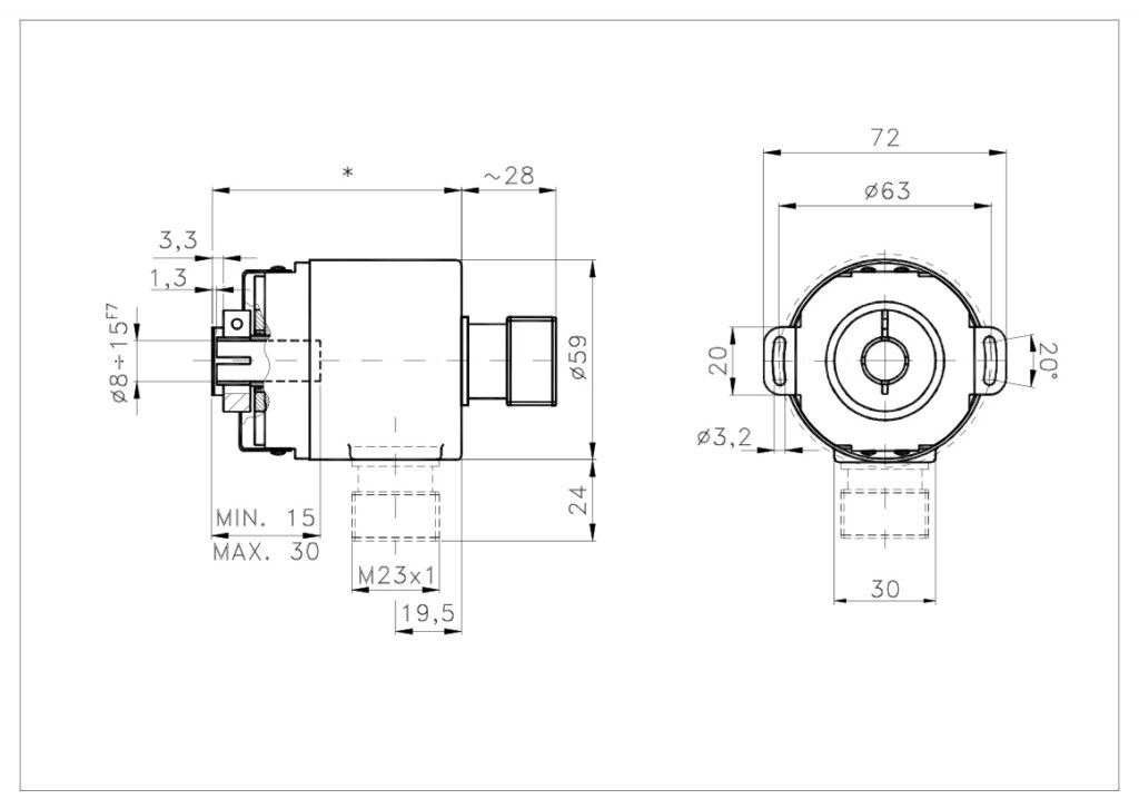 Desenho dimensional do encoder multiturn absoluto A/959CS