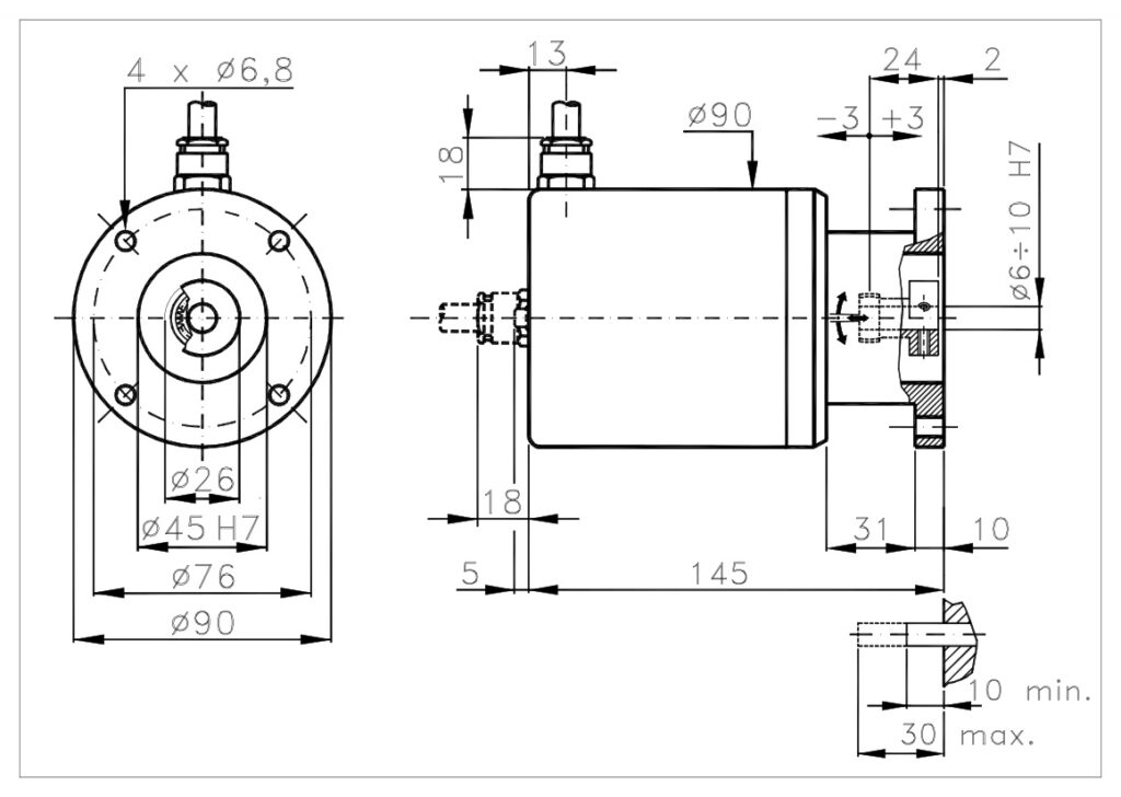 Schéma dimensionnel de l'encodeur absolu multitours 990FS