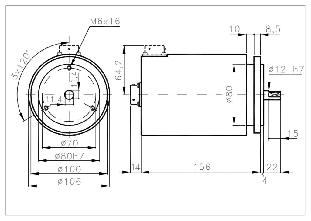 Plano de dimensiones Encoder Absoluto Multivuelta MM100