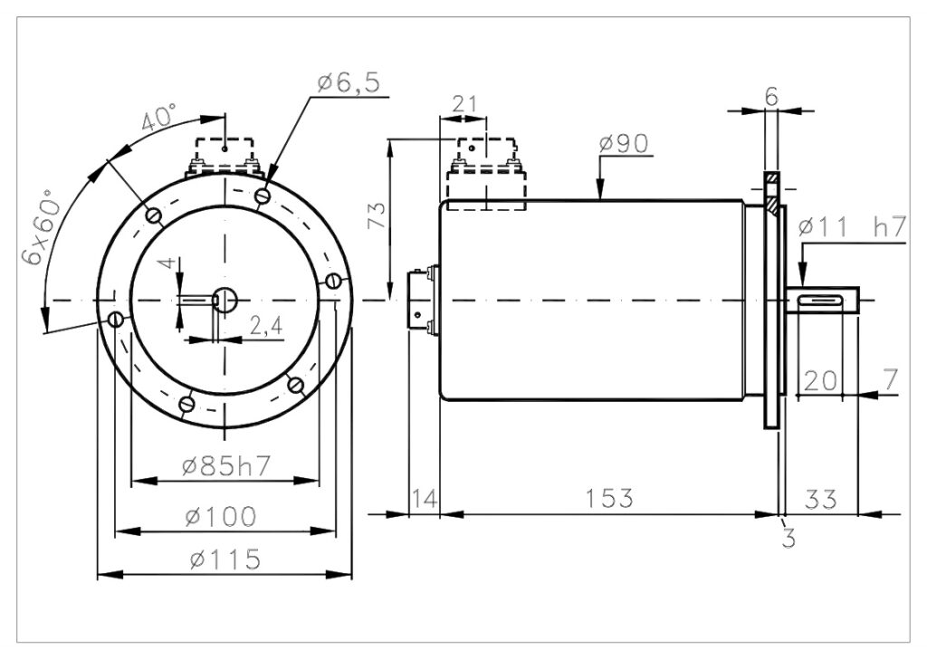 Dimension drawing of the MM115 Multi-turn Absolute Encoder