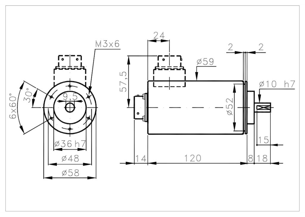 Desenho dimensional do encoder absoluto multivoltas MM58H