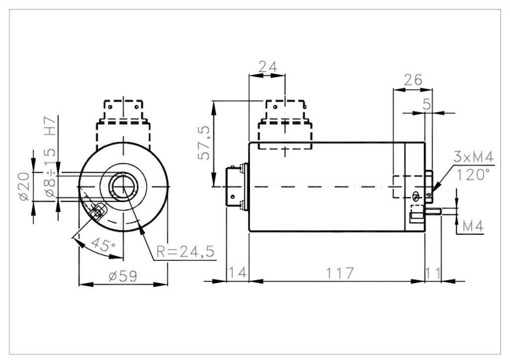 Desenho dimensional do encoder absoluto multivoltas MM59C