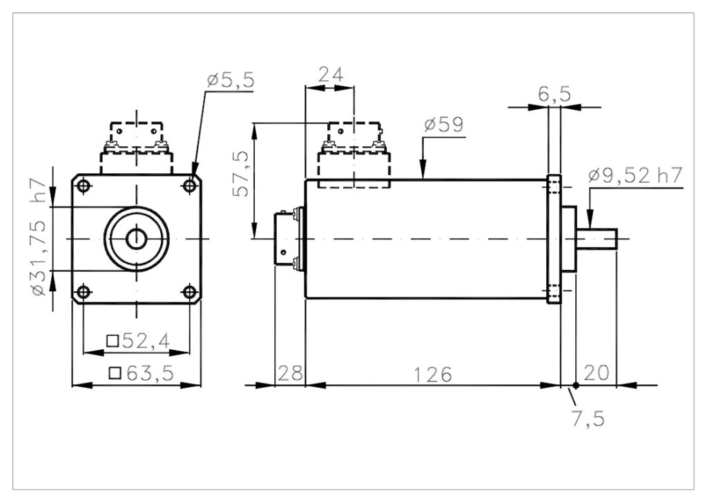 Debuxo de dimensións do codificador absoluto multivolta MM63
