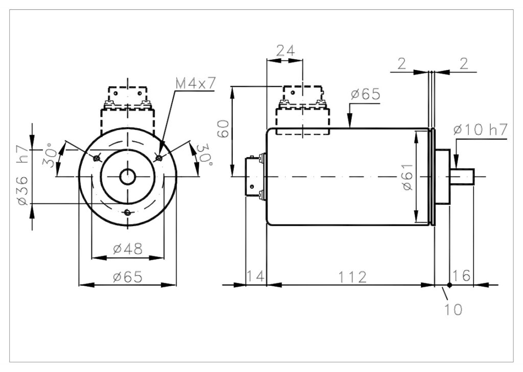Desenho dimensional do encoder absoluto multitorno MM65