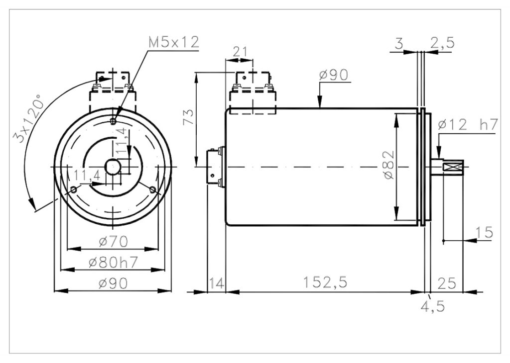 Plano de dimensiones Encoder Absoluto Multivuelta MM90