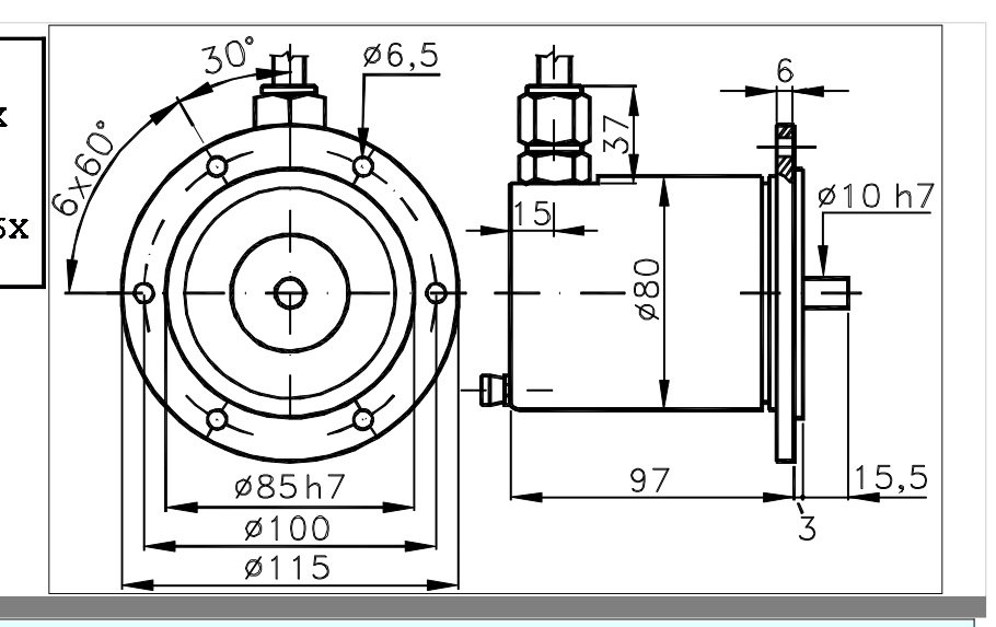 Desenho dimensional do encoder incremental à prova de explosão I/0B80EXS