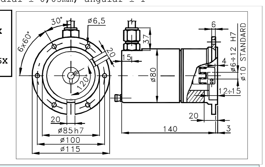 Desenho dimensional do encoder incremental à prova de explosão I/0L80EXS