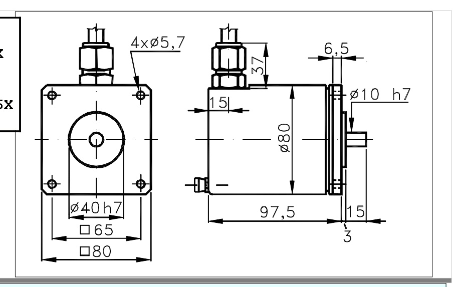 Desenho dimensional do encoder incremental à prova de explosão 0Q80EXS