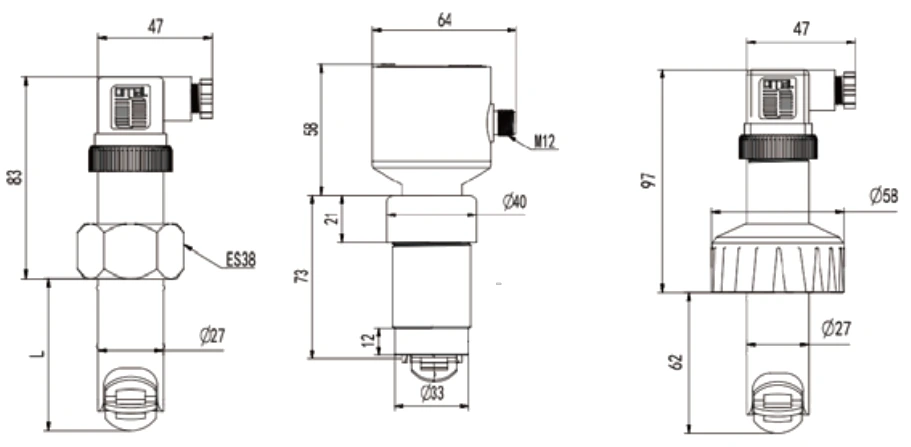 Debuxo dimensional do sensor de fluxo da roda de paletas SPR-001 dos sensores DPF