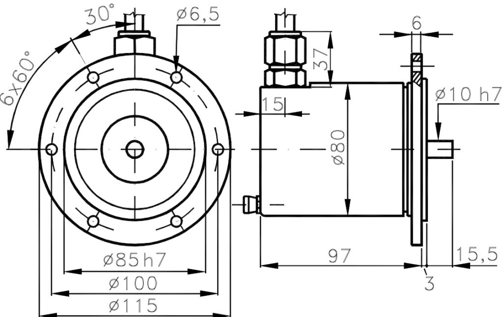 Plànol dimensional de l'encoder absolut antideflagrant ELCIS A/0B80EXS