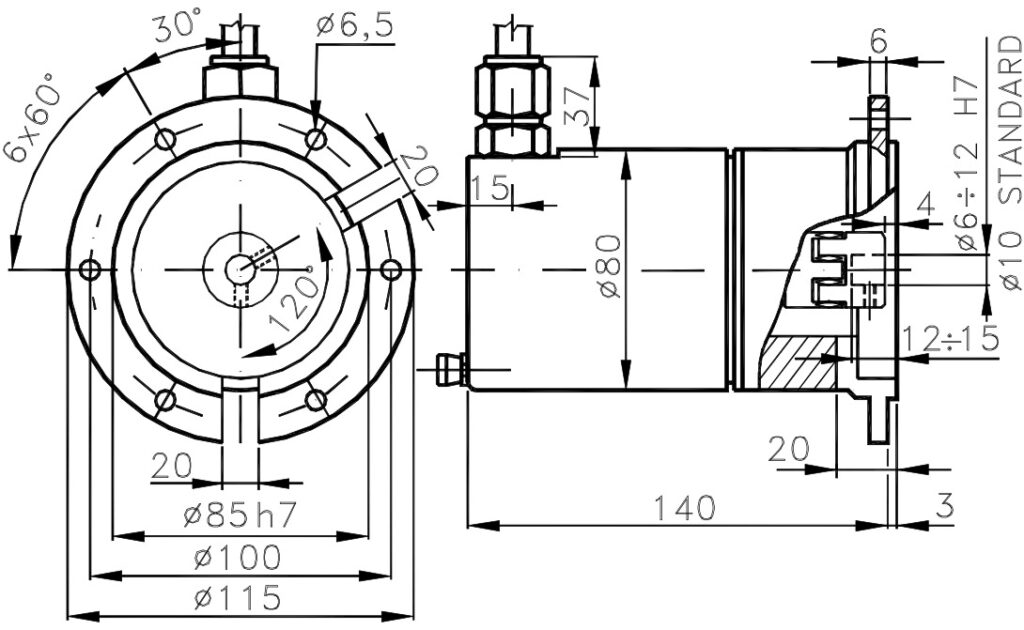 Plànol dimensional de l'encoder absolut antideflagrant ELCIS A/0L80EXS