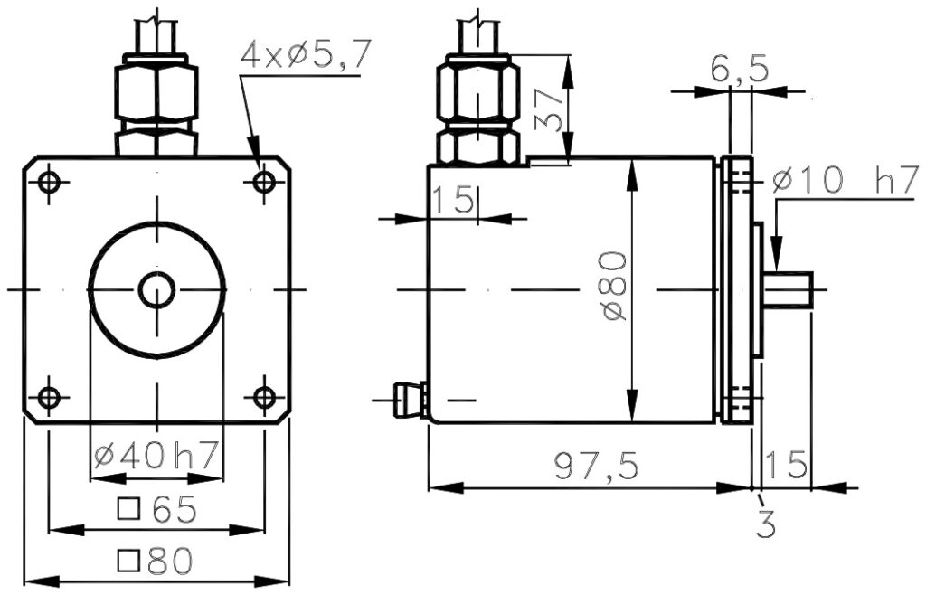 Plànol dimensional de l'encoder absolut antideflagrant ELCIS A/0Q80EXS