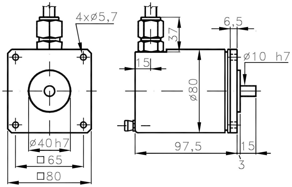 Schéma dimensionnel de l'encodeur absolu antidéflagrant ELCIS A/0Q80EXS