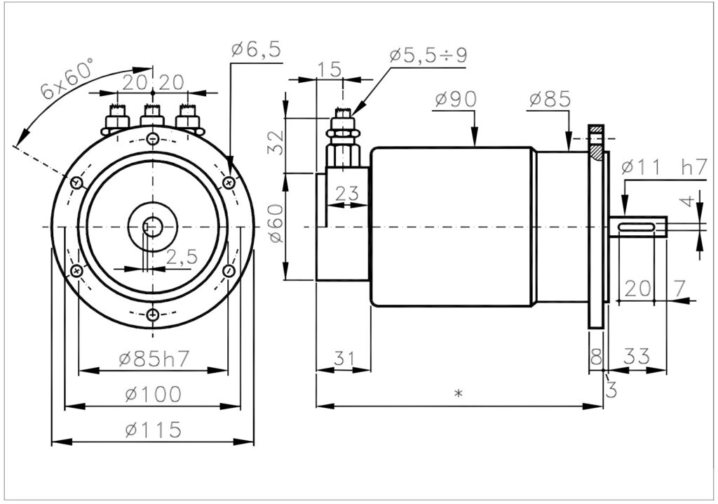 Dimensional drawing of the ELCIS A/9115C absolute fieldbus encoder