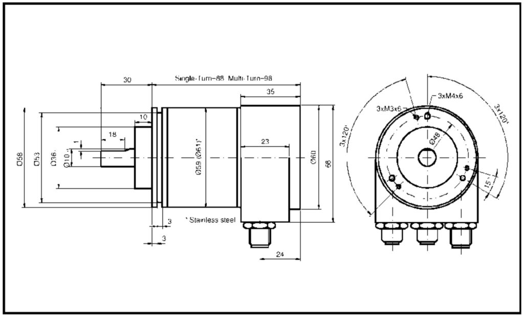Plano dimensional del encoder absoluto bus de campo ELCIS A/958HE
