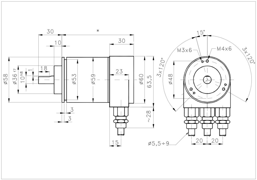 Plano dimensional del encoder absoluto bus de campo ELCIS A/958HP