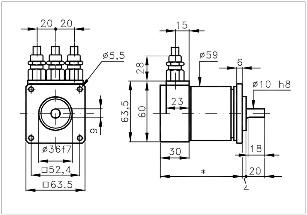 Plànol dimensional de l'encoder absolut bus de camp ELCIS A/963P