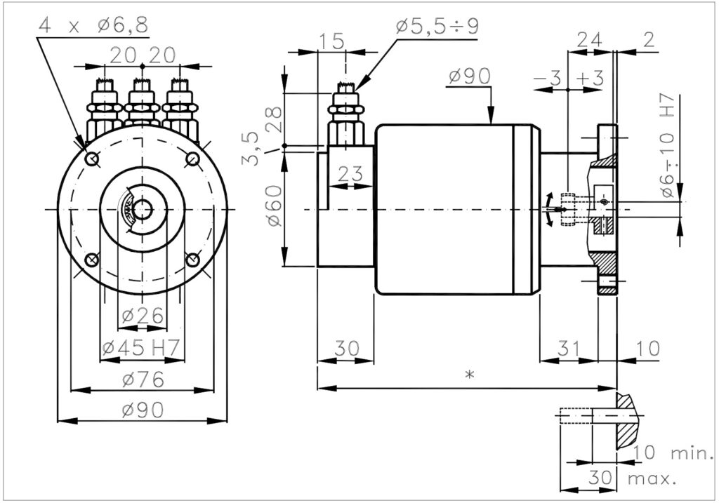 Plànol dimensional de l'encoder absolut bus de camp ELCIS A/990FP