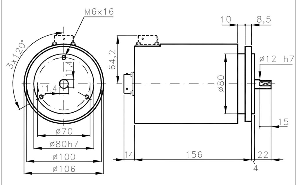 Plano dimensional del encoder absoluto multivuelta ELCIS A/MM100