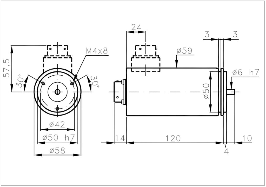 Plano dimensional del encoder absoluto multivuelta ELCIS A/MM58S