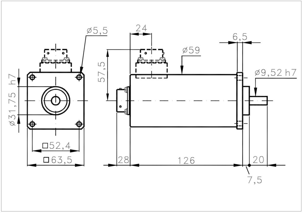 Plano dimensional del encoder absoluto multivuelta ELCIS A/MM63