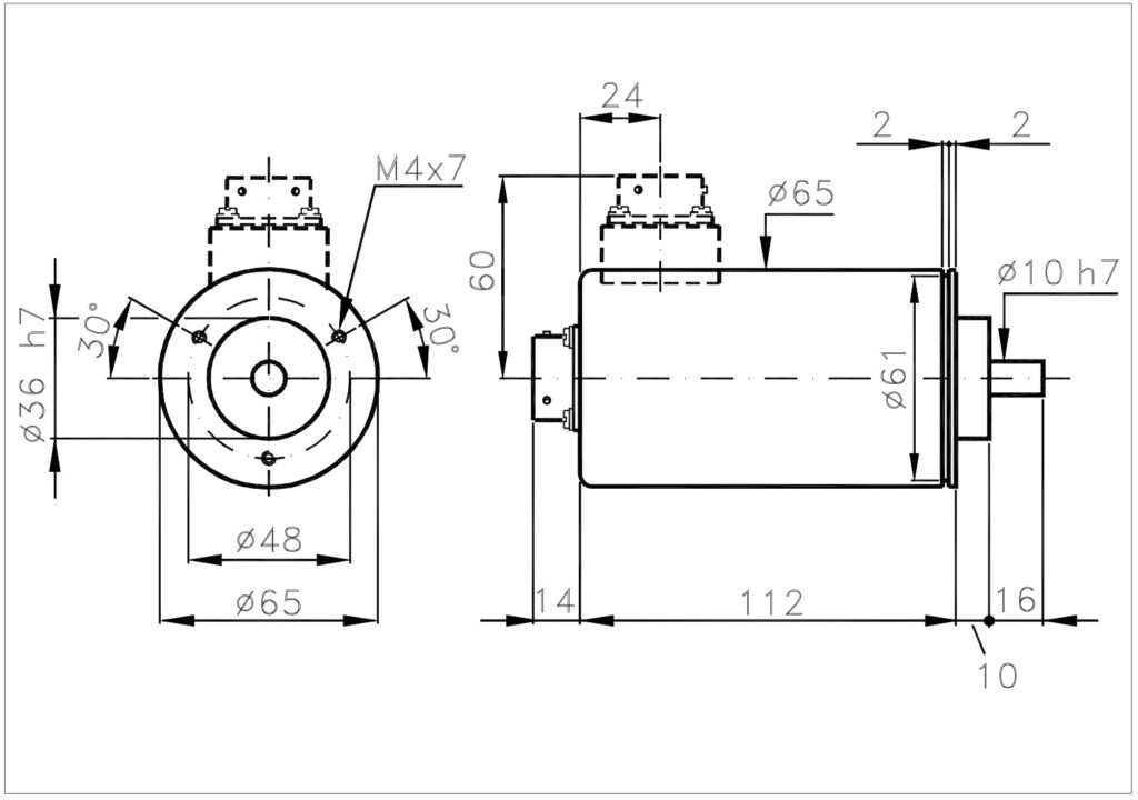 Plano dimensional del encoder absoluto multivuelta ELCIS A/MM65