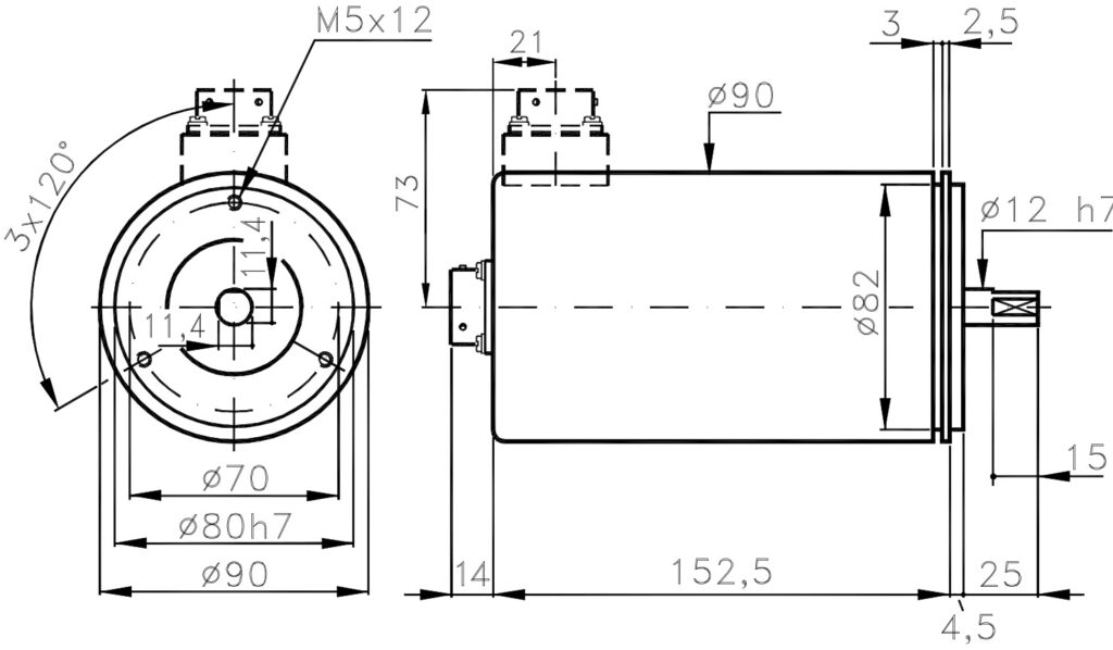 Plano dimensional del encoder absoluto multivuelta ELCIS A/MM90