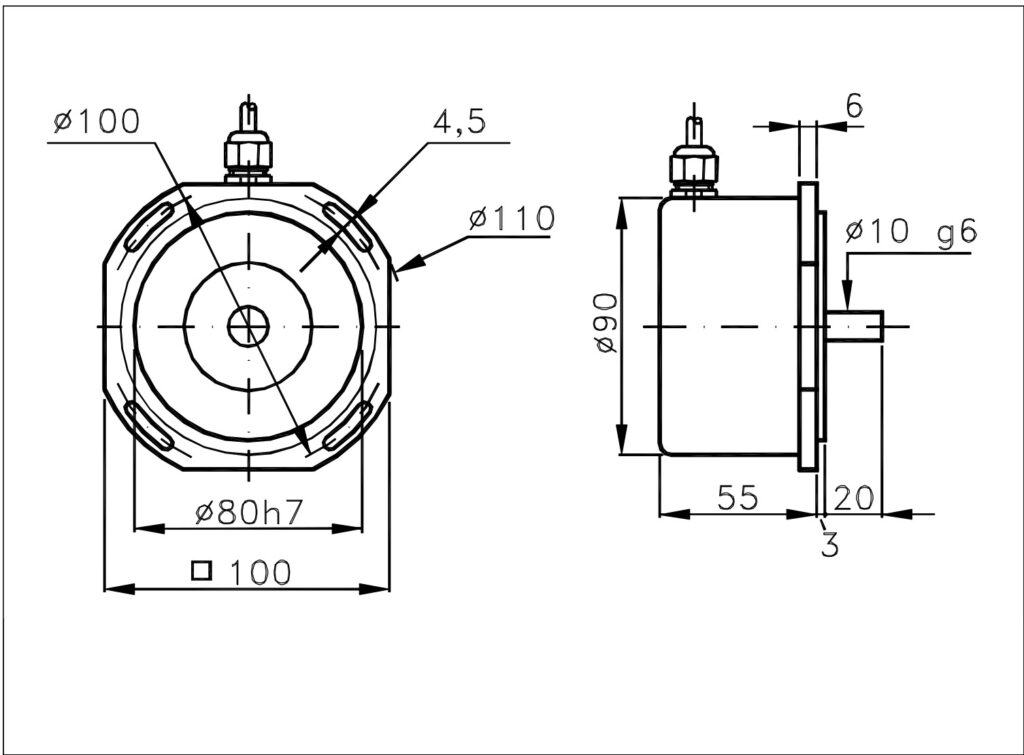Plano dimensional del encoder incremental alta resolución ELCIS I/100D