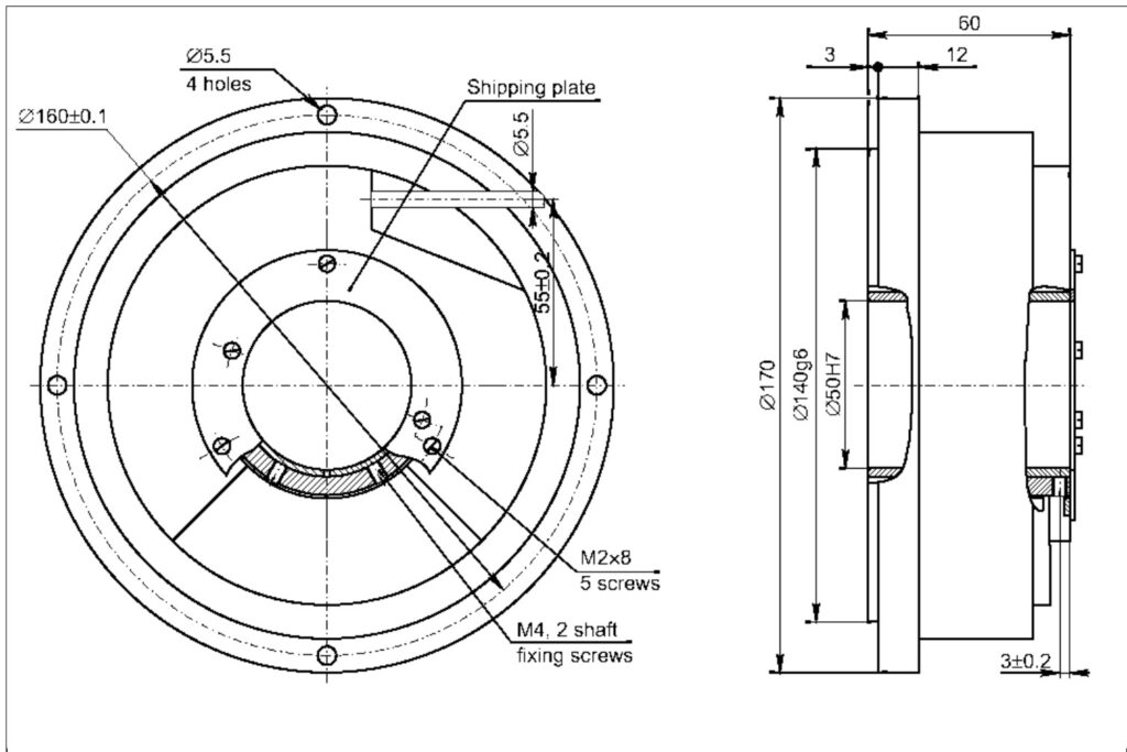 Dimensional drawing of the ELCIS I/170CD high-resolution incremental encoder