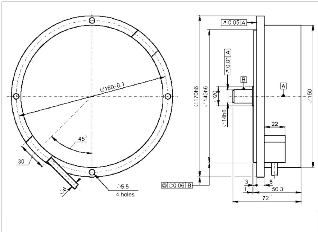 Plano dimensional del encoder incremental alta resolución ELCIS I/170D
