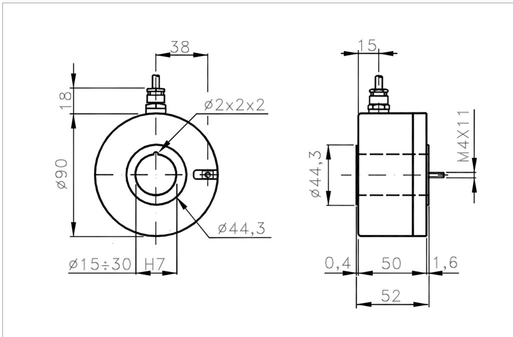 Plano dimensional del encoder incremental alta resolución ELCIS I/90C